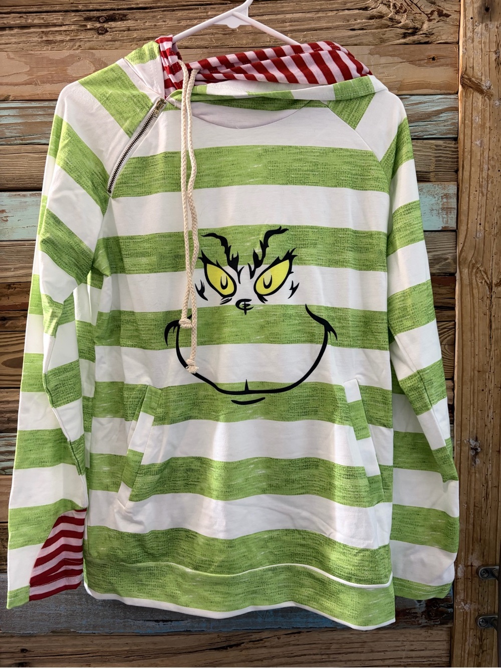 Grinch Christmas Striped Hoodie Pullover Women’s Small